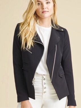 Veronica Beard Black Hadley Scuba Moto Dickey Jacket Sz 10